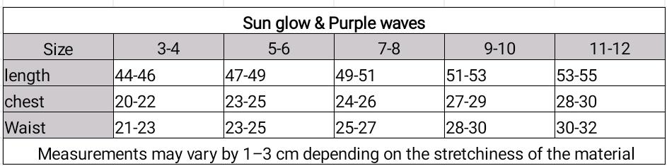 Size chart for Sun glow & Purple waves🍊💜
