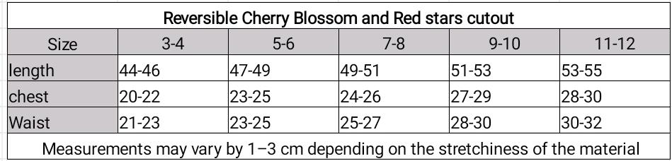 Size chart for Reversible Cherry Blossom and Pink stars cutout 💕❤️✨